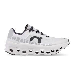 On Cloudmonster Running White and Gray Athletic Shoes